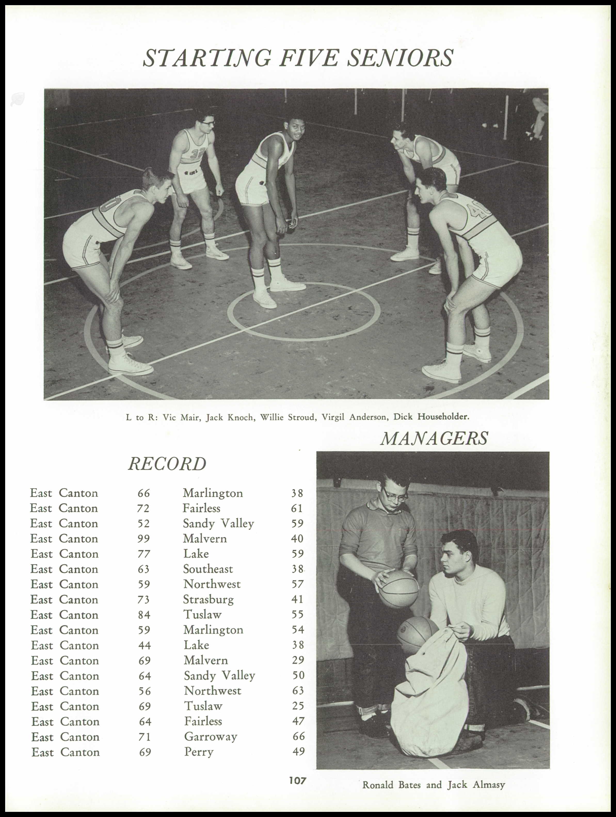 1961 starting five seniors yearbook page